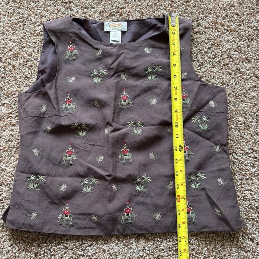 Talbots Petites Silk/Linen Brown Pullover Sleeveless Vest sz 6 Elephants/Palm - Picture 5 of 7